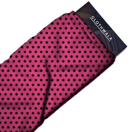 Pop Pink Black Polka Dot Print Fabric — 2026 polka dot trend fabric, design 20462, Clothwala