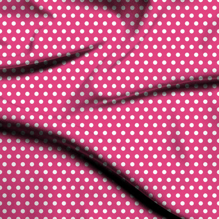 Pop Pink Polka Dot Print Fabric — flat fabric view, design 20420, Clothwala