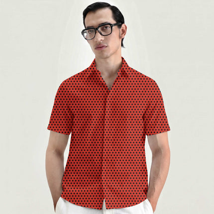 Poppy Red Black Polka Dot Print Fabric for men's shirting, design 20457, Clothwala