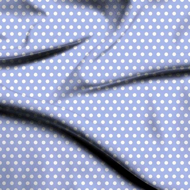 Powder Periwinkle Polka Dot Print Fabric — flat fabric view, design 20407, Clothwala
