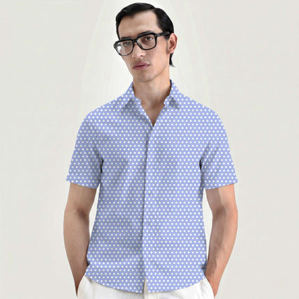 Powder Periwinkle Polka Dot Print Fabric for men's shirting, design 20407, Clothwala