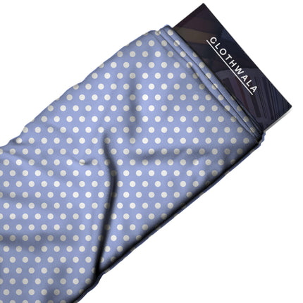 Powder Periwinkle Polka Dot Print Fabric — 2026 polka dot trend fabric, design 20407, Clothwala