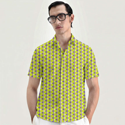 Purple Sand & Lime Glow Dot Stripe Print Fabric for men's shirting, design 20523, Clothwala