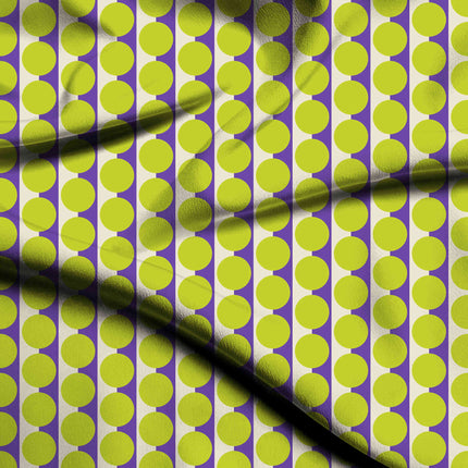 Purple Wax Cream & Lime Glow Dot Stripe Print Fabric — flat fabric view, design 20503, Clothwala