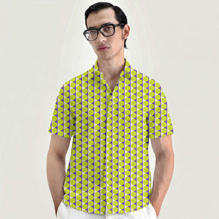 Purple Wax Cream & Lime Glow Dot Stripe Print Fabric for men's shirting, design 20503, Clothwala