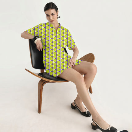 Purple Wax Cream & Lime Glow Dot Stripe Print Fabric in 2026-27 trending womenswear, design 20503, Clothwala