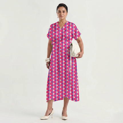 Purple & Pink Dot Stripe Print Fabric made up as a dress, design 20515, Clothwala