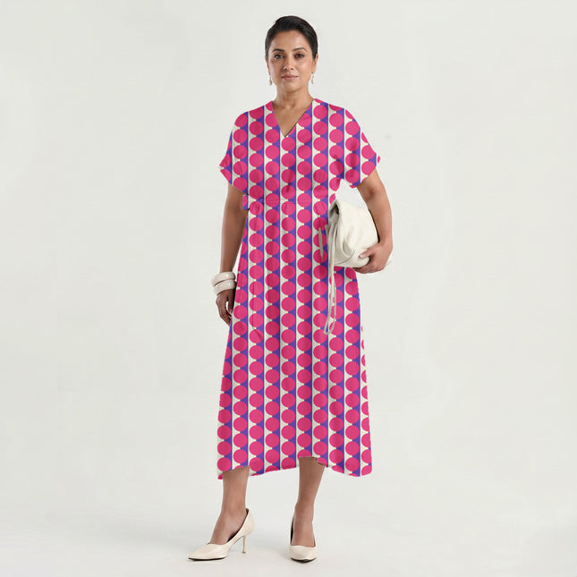 Purple & Pink Dot Stripe Print Fabric made up as a dress, design 20515, Clothwala