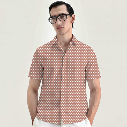 Rose Clay Polka Dot Print Fabric for men's shirting, design 20428, Clothwala