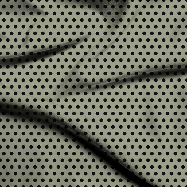Sage Angora Black Polka Dot Print Fabric — flat fabric view, design 20473, Clothwala