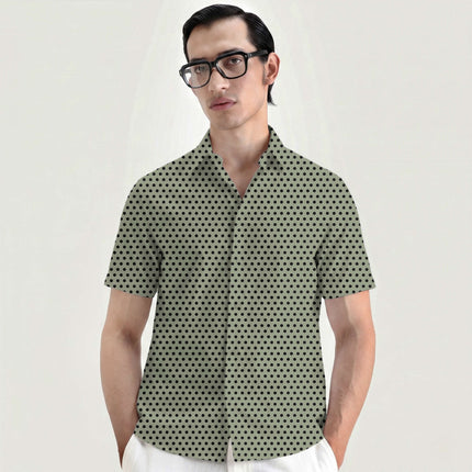 Sage Angora Black Polka Dot Print Fabric for men's shirting, design 20473, Clothwala