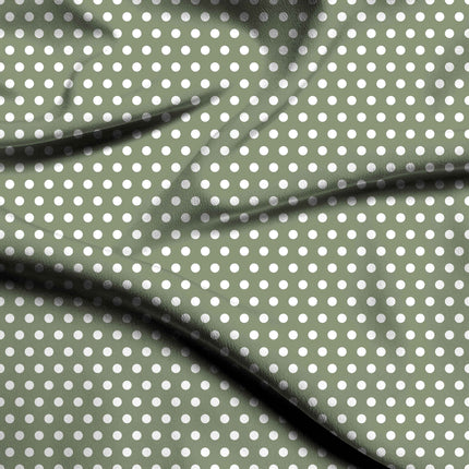 Sage Green Polka Dot Print Fabric — flat fabric view, design 20437, Clothwala