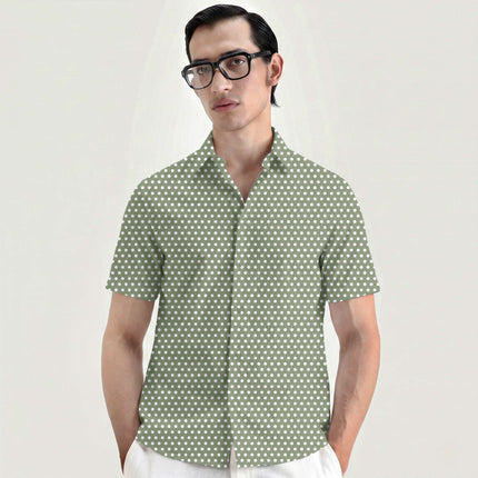 Sage Green Polka Dot Print Fabric for men's shirting, design 20437, Clothwala