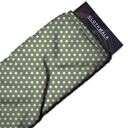 Sage Green Polka Dot Print Fabric — 2026 polka dot trend fabric, design 20437, Clothwala