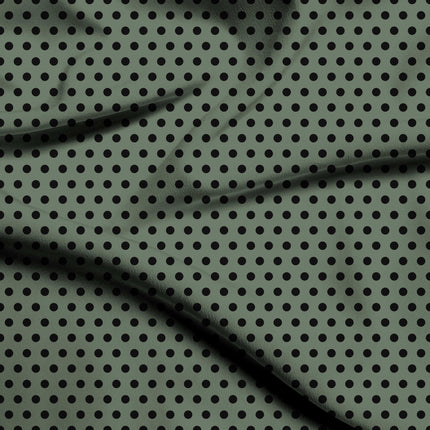 Shale Green Black Polka Dot Print Fabric — flat fabric view, design 20472, Clothwala