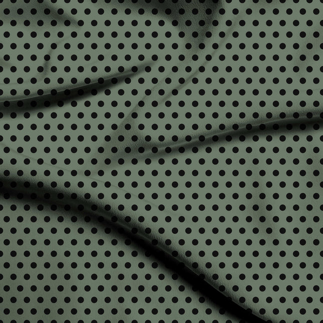 Shale Green Black Polka Dot Print Fabric — flat fabric view, design 20472, Clothwala
