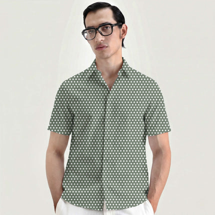 Shale Green Polka Dot Print Fabric for men's shirting, design 20443, Clothwala