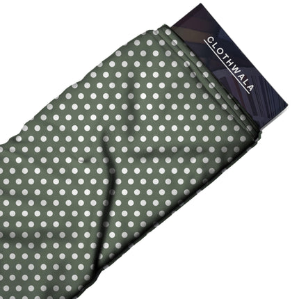 Shale Green Polka Dot Print Fabric — 2026 polka dot trend fabric, design 20443, Clothwala
