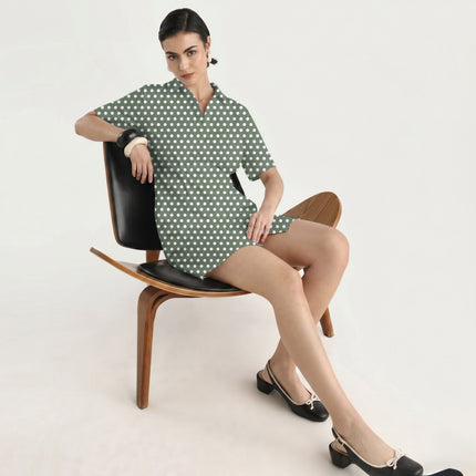 Shale Green Polka Dot Print Fabric in 2026-27 trending womenswear, design 20443, Clothwala