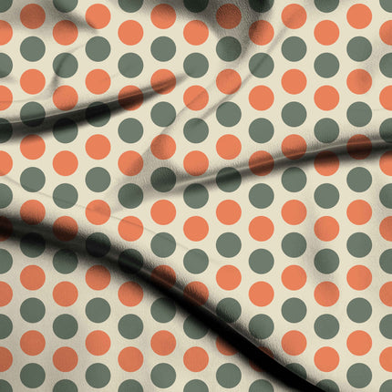 Shale Green & Soft Muskmelon Polka Dot Print Fabric — flat fabric view, design 20489, Clothwala