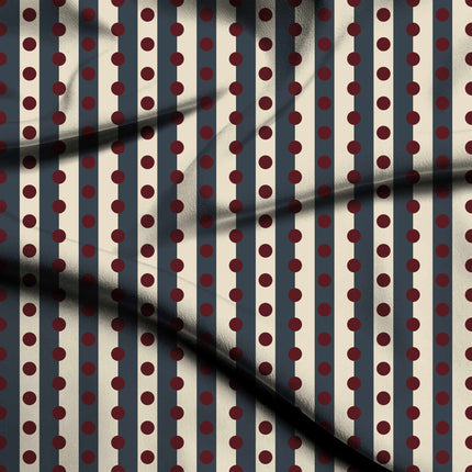 Slate & Oxblood Dot Stripe Print Fabric — flat fabric view, design 20543, Clothwala