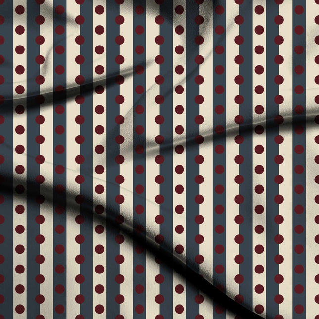 Slate & Oxblood Dot Stripe Print Fabric — flat fabric view, design 20543, Clothwala