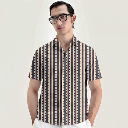Slate & Oxblood Dot Stripe Print Fabric for men's shirting, design 20543, Clothwala
