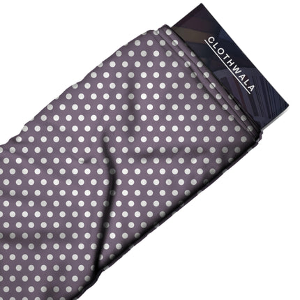 Smoke Mauve Polka Dot Print Fabric — 2026 polka dot trend fabric, design 20434, Clothwala