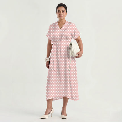 Soft Blush Polka Dot Print Fabric made up as a dress, design 20424, Clothwala
