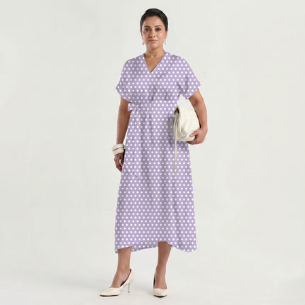 Soft Lavender Polka Dot Print Fabric made up as a dress, design 20432, Clothwala