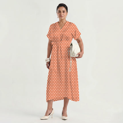 Soft Muskmelon Polka Dot Print Fabric made up as a dress, design 20413, Clothwala