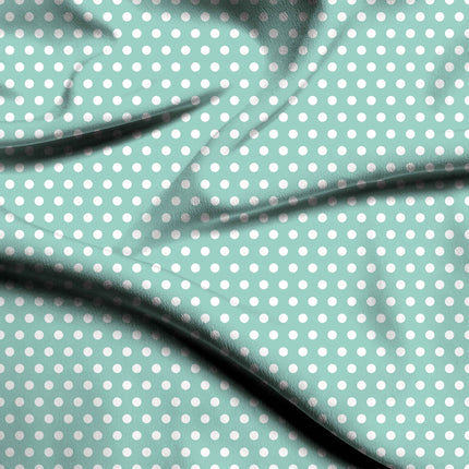 Soft Seafoam polka dot digital print fabric — small white dots, close-up texture