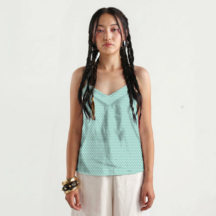Soft Seafoam polka dot dress fabric for womenswear — full repeat