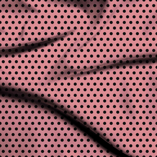 Tea Rose Black Polka Dot Print Fabric — flat fabric view, design 20459, Clothwala