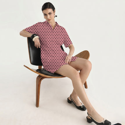 Tea Rose Black Polka Dot Print Fabric in 2026-27 trending womenswear, design 20459, Clothwala