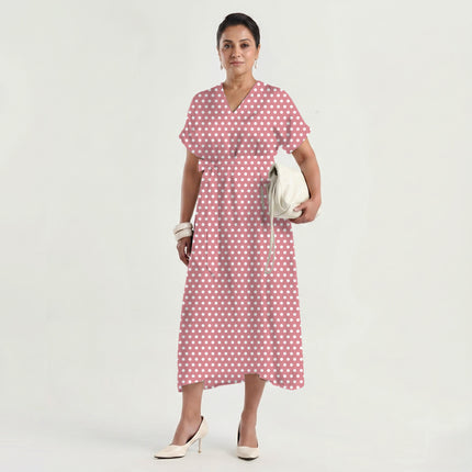 Tea Rose Polka Dot Print Fabric made up as a dress, design 20423, Clothwala
