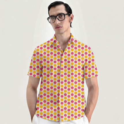 Teaberry & Ochre Gold Polka Dot Print Fabric for men's shirting, design 20497, Clothwala
