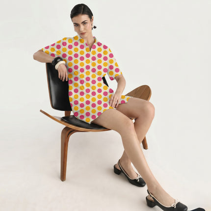 Teaberry & Ochre Gold Polka Dot Print Fabric in 2026-27 trending womenswear, design 20497, Clothwala