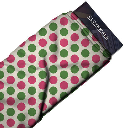 Teaberry & Meadowland Green Polka Dot Print Fabric — 2026 polka dot trend fabric, design 20485, Clothwala