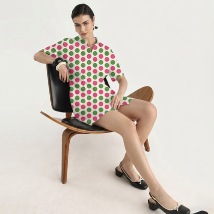 Teaberry & Meadowland Green Polka Dot Print Fabric in 2026-27 trending womenswear, design 20485, Clothwala