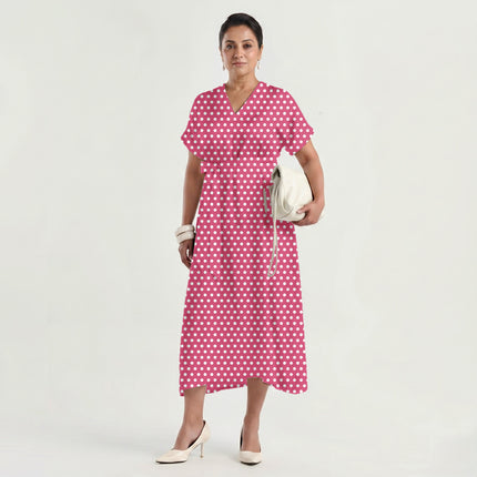 Teaberry Polka Dot Print Fabric made up as a dress, design 20425, Clothwala