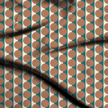 Teal Cream & Terracotta Clay Dot Stripe Print Fabric — flat fabric view, design 20517, Clothwala