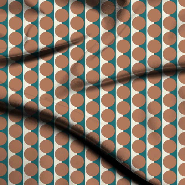 Teal Cream & Terracotta Clay Dot Stripe Print Fabric — flat fabric view, design 20517, Clothwala