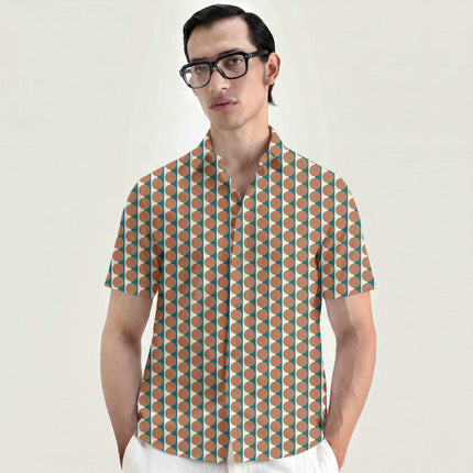 Teal Cream & Terracotta Clay Dot Stripe Print Fabric for men's shirting, design 20517, Clothwala