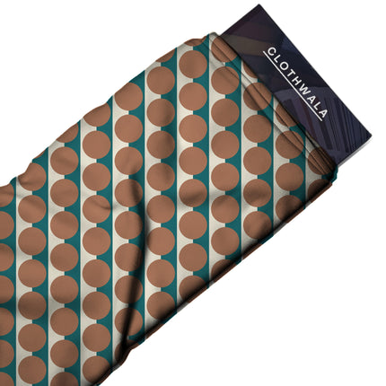 Teal Cream & Terracotta Clay Dot Stripe Print Fabric — 2026 polka dot trend fabric, design 20517, Clothwala