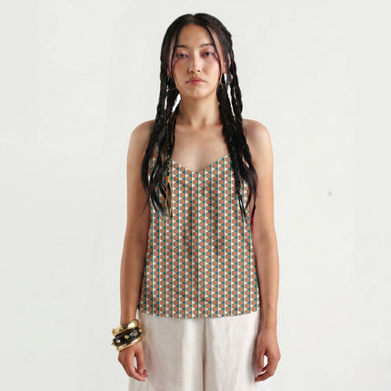 Teal Cream & Terracotta Clay Dot Stripe Print Fabric for women's dresses, design 20517, Clothwala