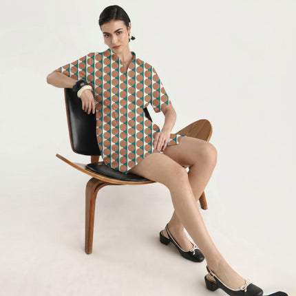 Teal Cream & Terracotta Clay Dot Stripe Print Fabric in 2026-27 trending womenswear, design 20517, Clothwala