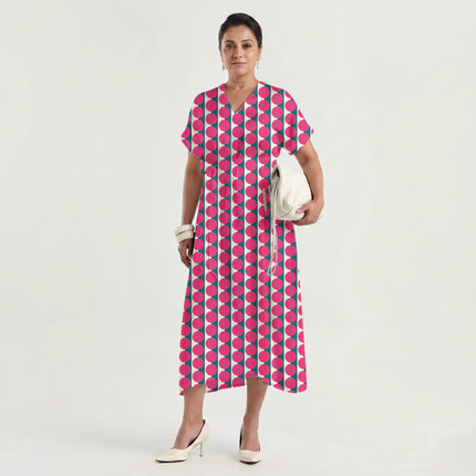 Teal & Pink Dot Stripe Print Fabric made up as a dress, design 20505, Clothwala