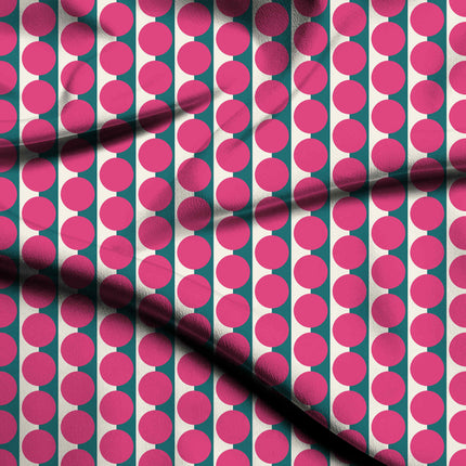 Teal & Pink Dot Stripe Print Fabric — flat fabric view, design 20505, Clothwala