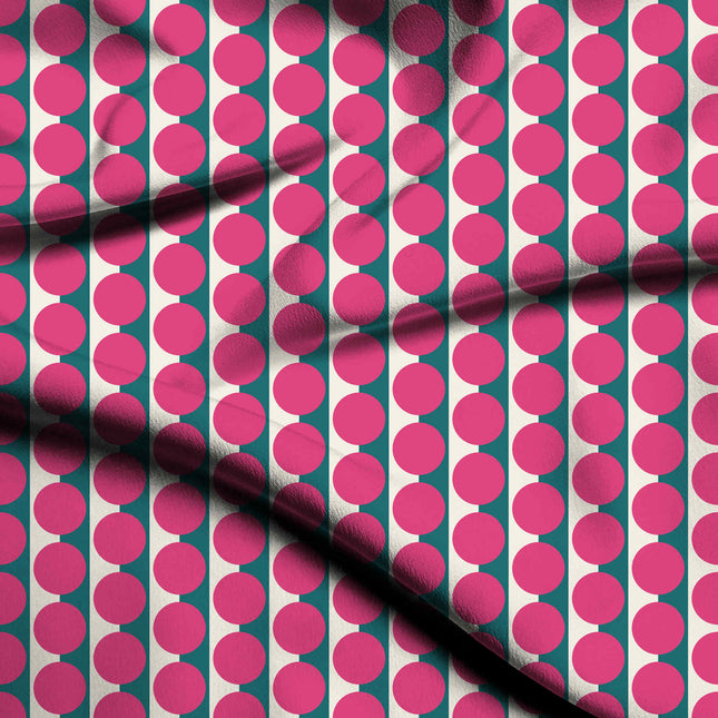 Teal & Pink Dot Stripe Print Fabric — flat fabric view, design 20505, Clothwala